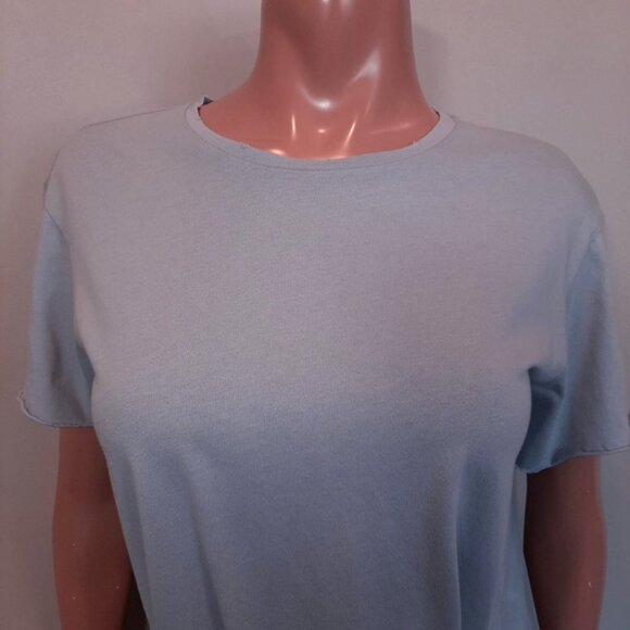 Topshop Belted Sheer Tulle Top Rolled Hem Short Sleeve Tshirt Pastel Blue Spring - Picture 7 of 12